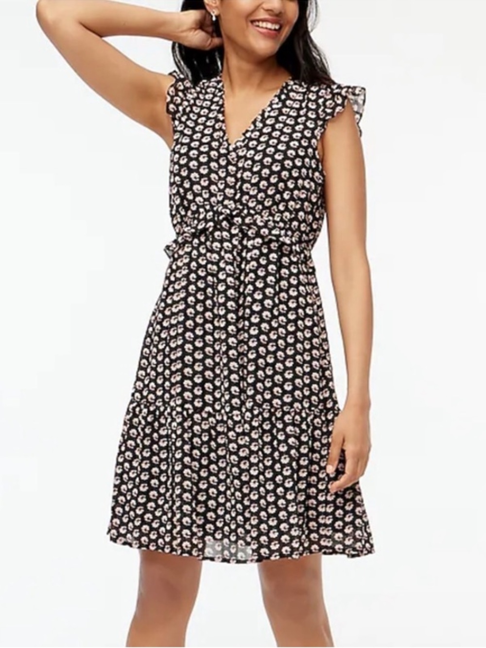 J.Crew Black Floral Tie-Waist V-Neck Sundress